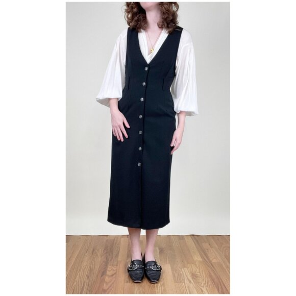 Vintage Pinafore Midi Dress Whimsigoth Dark Academia Fall Winter Preppy 80s 90s - Picture 11 of 11